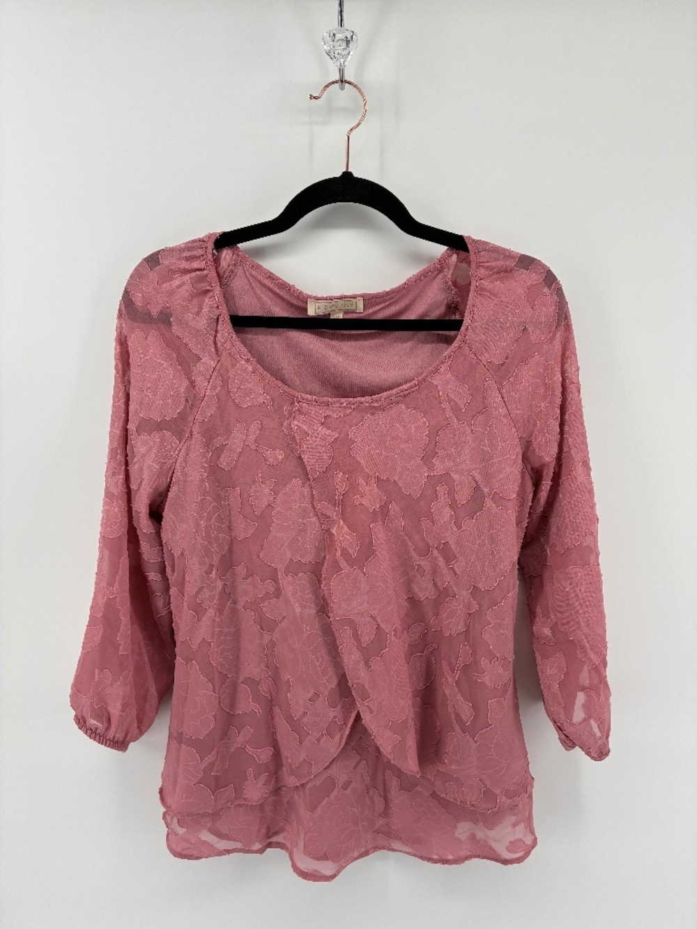 Pink Floral Detailed 3/4 Sleeve Blouse
